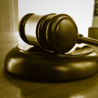 Gavel resting on a table
