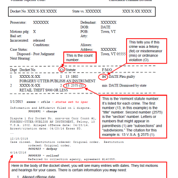 A sample of a criminal docket sheet