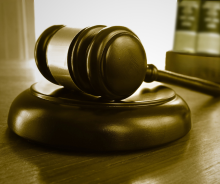 Gavel resting on a table
